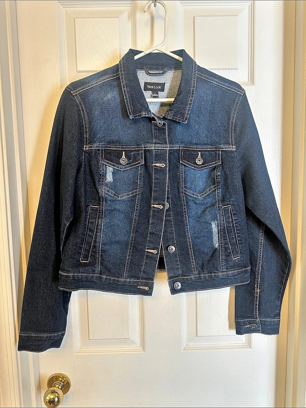 New Look Distressed Denim Jean Jacket Blue Large